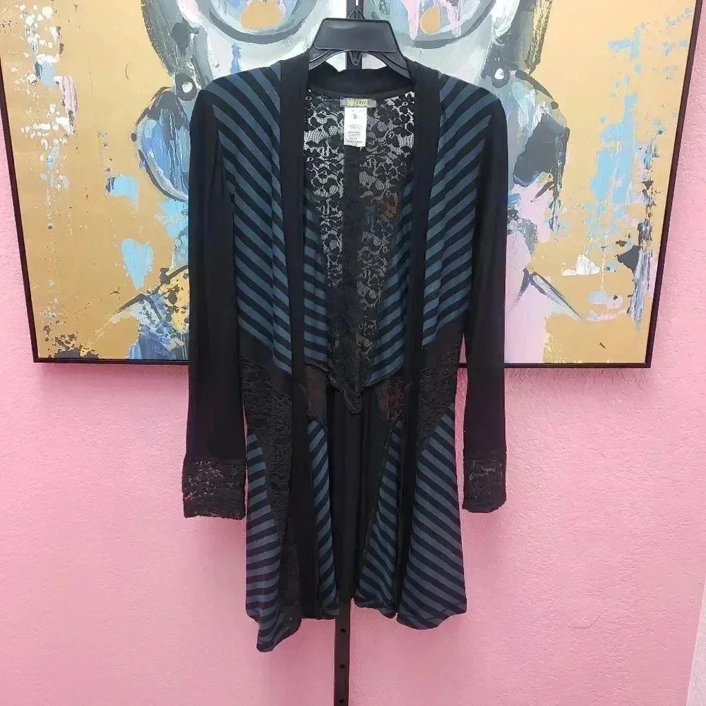 Dolcezza Open Front Lace Insert Cardigan